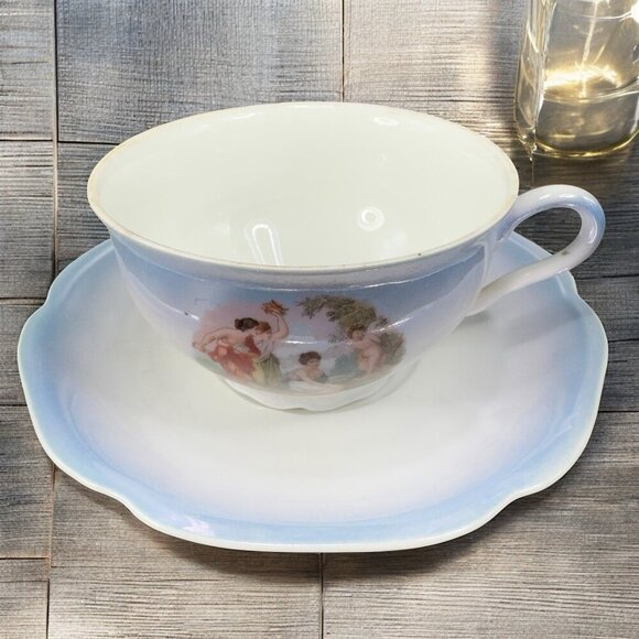 Haas & Czjzek Schlaggenwald Fine Porcelain Teacup And Saucer Set Portrait Scene - Picture 1 of 13